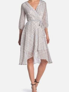 Tommy Hilfiger Size 14 Geometric Print Chiffon Faux Wrap Midi Dress